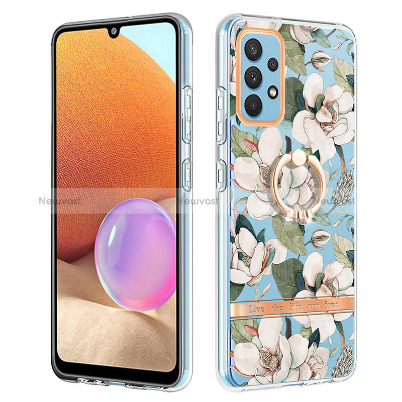 Silicone Candy Rubber Gel Fashionable Pattern Soft Case Cover with Finger Ring Stand Y06B for Samsung Galaxy A32 4G White