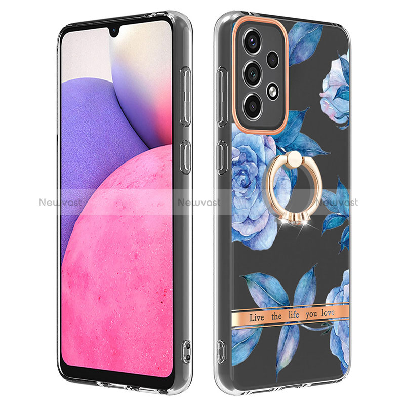 Silicone Candy Rubber Gel Fashionable Pattern Soft Case Cover with Finger Ring Stand Y06B for Samsung Galaxy A33 5G Blue