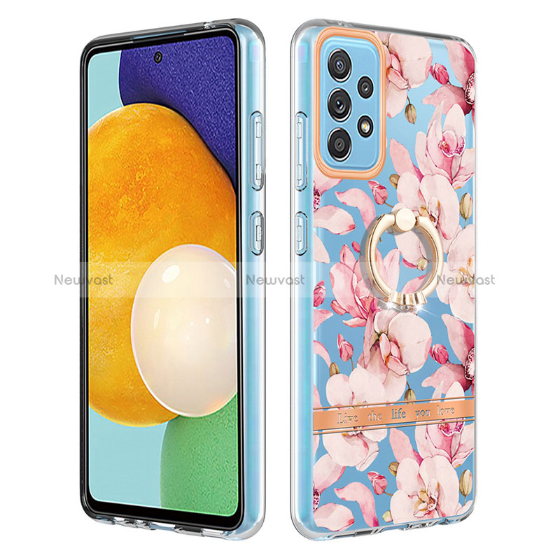 Silicone Candy Rubber Gel Fashionable Pattern Soft Case Cover with Finger Ring Stand Y06B for Samsung Galaxy A52 5G