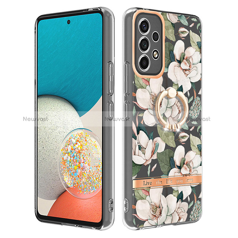 Silicone Candy Rubber Gel Fashionable Pattern Soft Case Cover with Finger Ring Stand Y06B for Samsung Galaxy A53 5G White