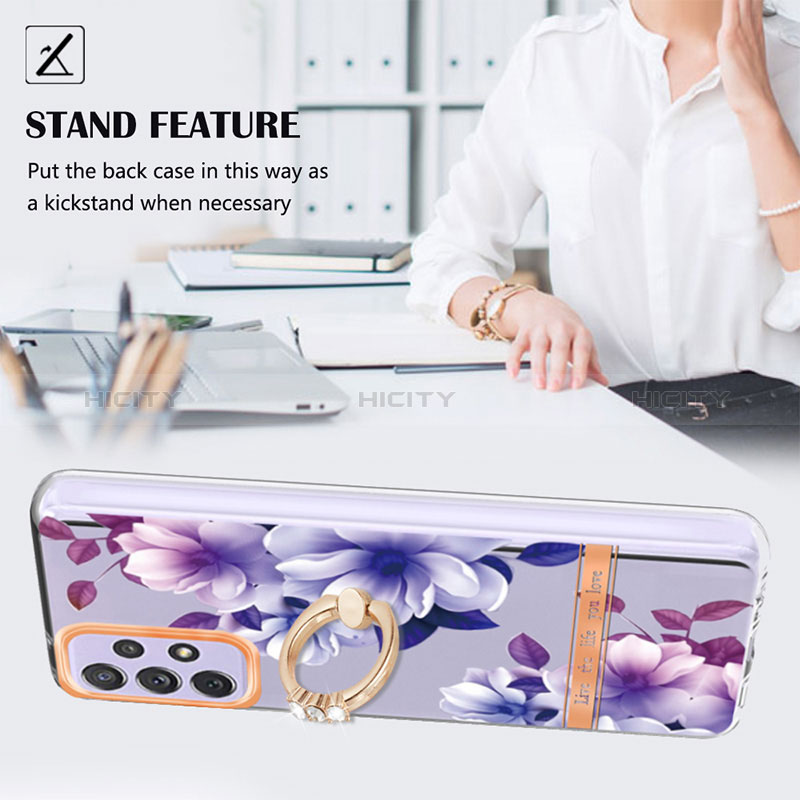 Silicone Candy Rubber Gel Fashionable Pattern Soft Case Cover with Finger Ring Stand Y06B for Samsung Galaxy A72 4G