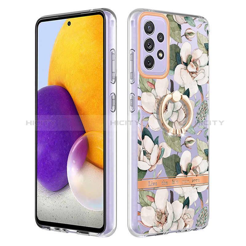 Silicone Candy Rubber Gel Fashionable Pattern Soft Case Cover with Finger Ring Stand Y06B for Samsung Galaxy A72 4G White