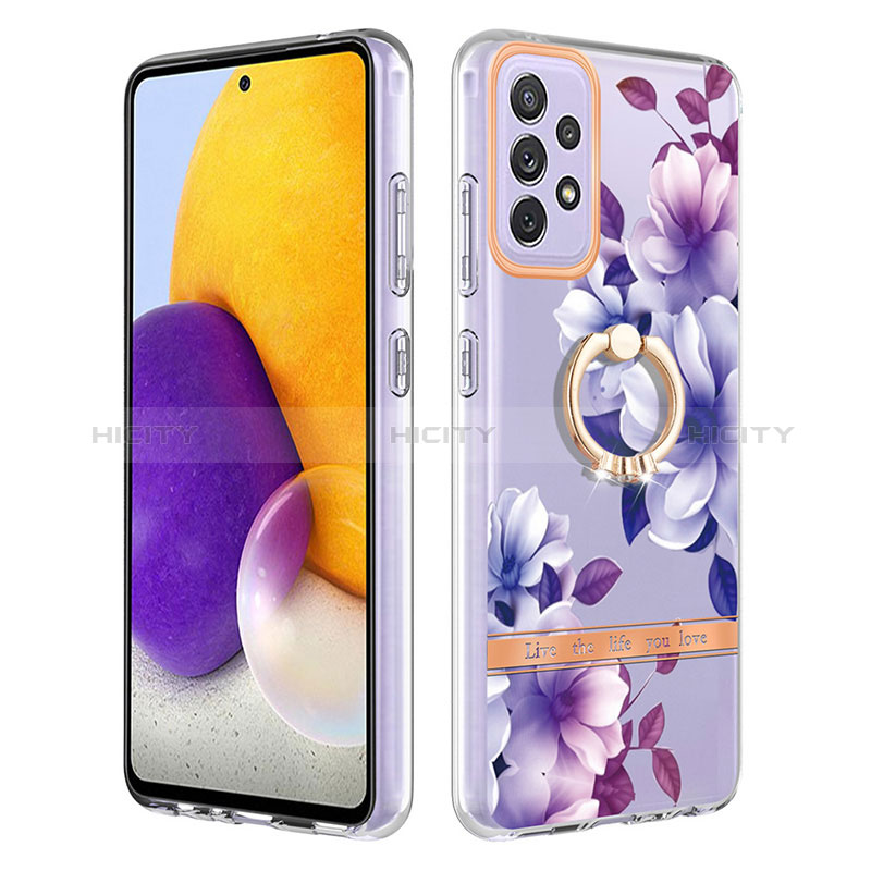 Silicone Candy Rubber Gel Fashionable Pattern Soft Case Cover with Finger Ring Stand Y06B for Samsung Galaxy A72 5G Purple