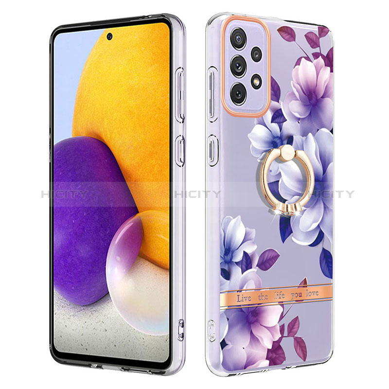 Silicone Candy Rubber Gel Fashionable Pattern Soft Case Cover with Finger Ring Stand Y06B for Samsung Galaxy A73 5G Purple