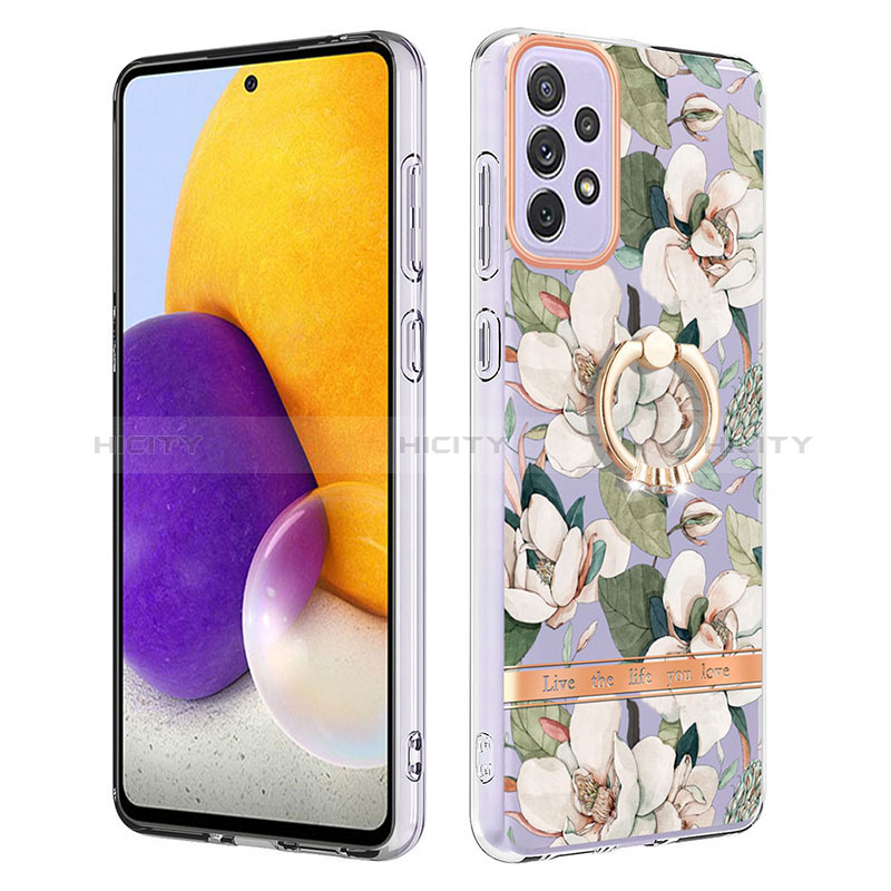 Silicone Candy Rubber Gel Fashionable Pattern Soft Case Cover with Finger Ring Stand Y06B for Samsung Galaxy A73 5G White