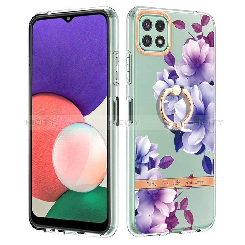 Silicone Candy Rubber Gel Fashionable Pattern Soft Case Cover with Finger Ring Stand Y06B for Samsung Galaxy F42 5G Purple