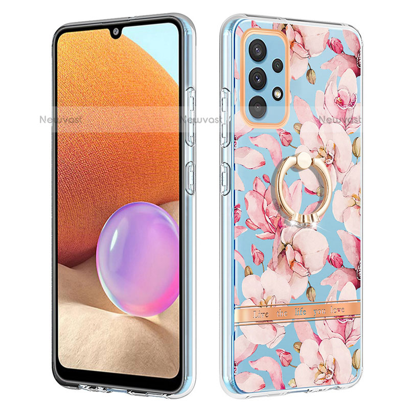 Silicone Candy Rubber Gel Fashionable Pattern Soft Case Cover with Finger Ring Stand Y06B for Samsung Galaxy M32 5G