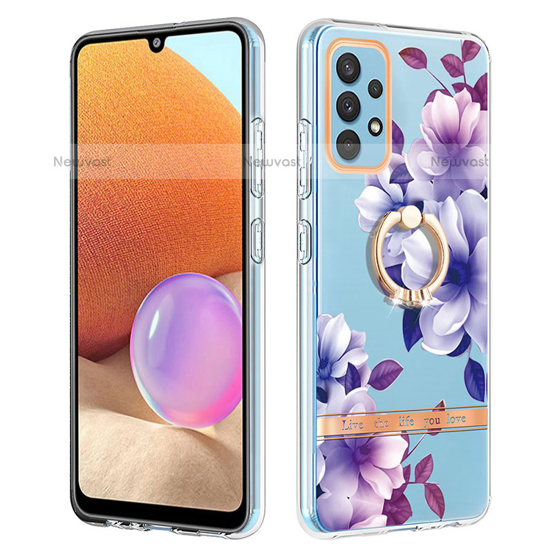 Silicone Candy Rubber Gel Fashionable Pattern Soft Case Cover with Finger Ring Stand Y06B for Samsung Galaxy M32 5G