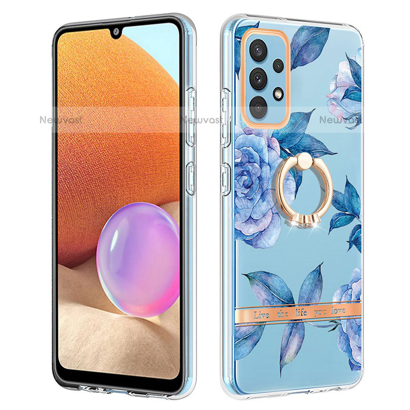 Silicone Candy Rubber Gel Fashionable Pattern Soft Case Cover with Finger Ring Stand Y06B for Samsung Galaxy M32 5G