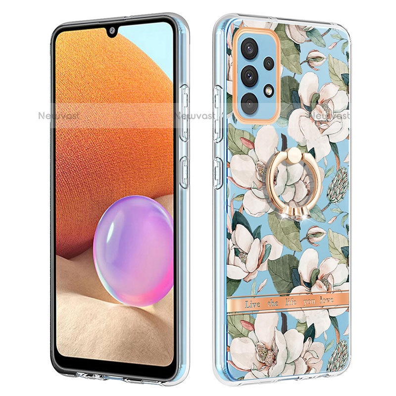 Silicone Candy Rubber Gel Fashionable Pattern Soft Case Cover with Finger Ring Stand Y06B for Samsung Galaxy M32 5G White