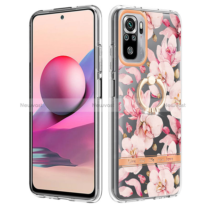 Silicone Candy Rubber Gel Fashionable Pattern Soft Case Cover with Finger Ring Stand Y06B for Xiaomi Poco M5S Pink