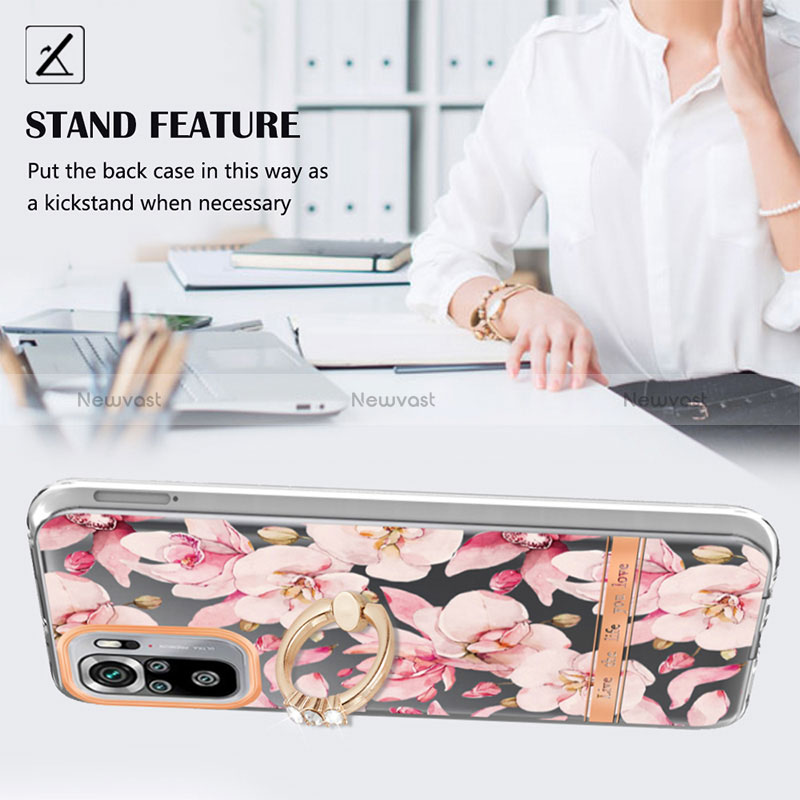 Silicone Candy Rubber Gel Fashionable Pattern Soft Case Cover with Finger Ring Stand Y06B for Xiaomi Redmi Note 10 4G