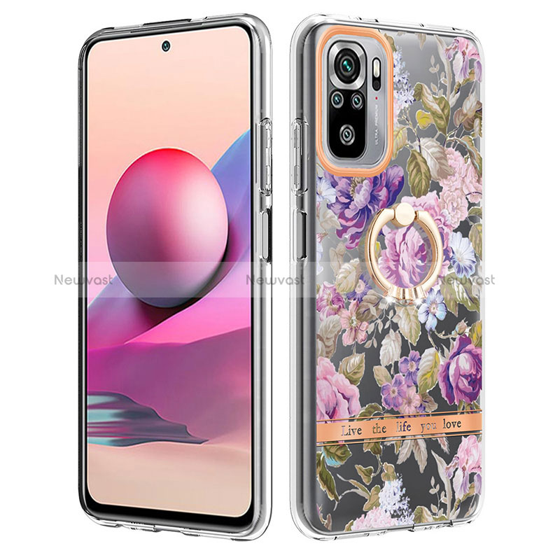 Silicone Candy Rubber Gel Fashionable Pattern Soft Case Cover with Finger Ring Stand Y06B for Xiaomi Redmi Note 10 4G Clove Purple