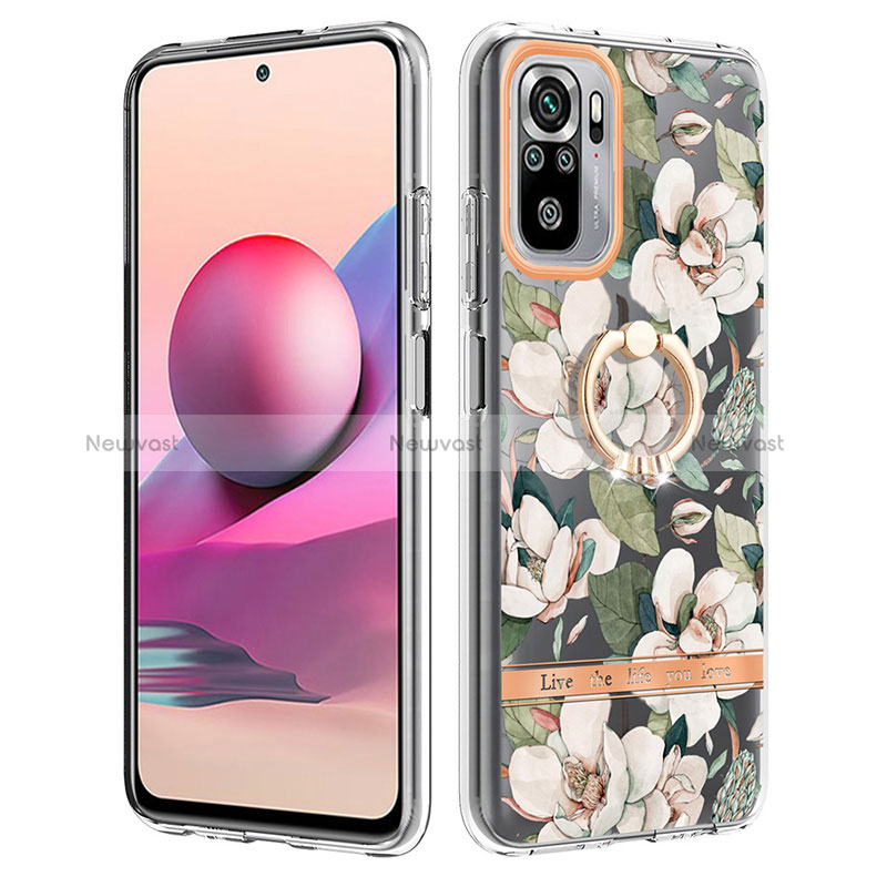 Silicone Candy Rubber Gel Fashionable Pattern Soft Case Cover with Finger Ring Stand Y06B for Xiaomi Redmi Note 10 4G White