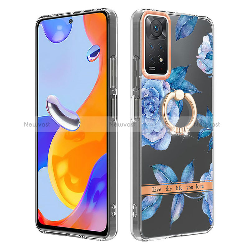 Silicone Candy Rubber Gel Fashionable Pattern Soft Case Cover with Finger Ring Stand Y06B for Xiaomi Redmi Note 11 Pro 4G Blue
