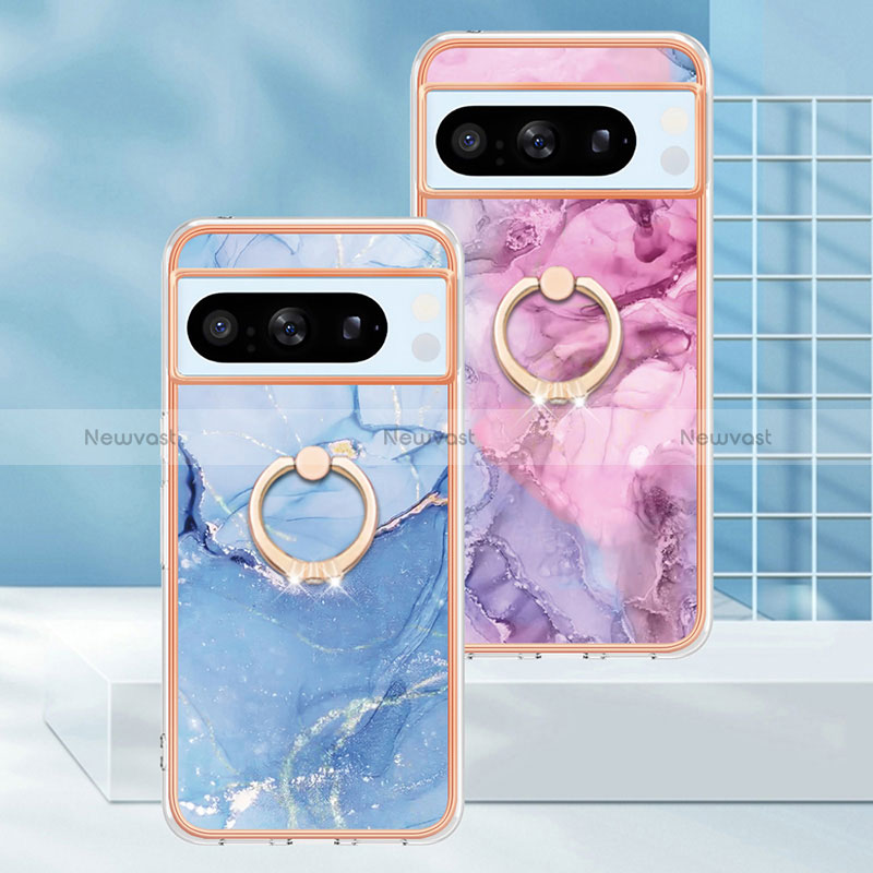 Silicone Candy Rubber Gel Fashionable Pattern Soft Case Cover with Finger Ring Stand YB1 for Google Pixel 8 Pro 5G