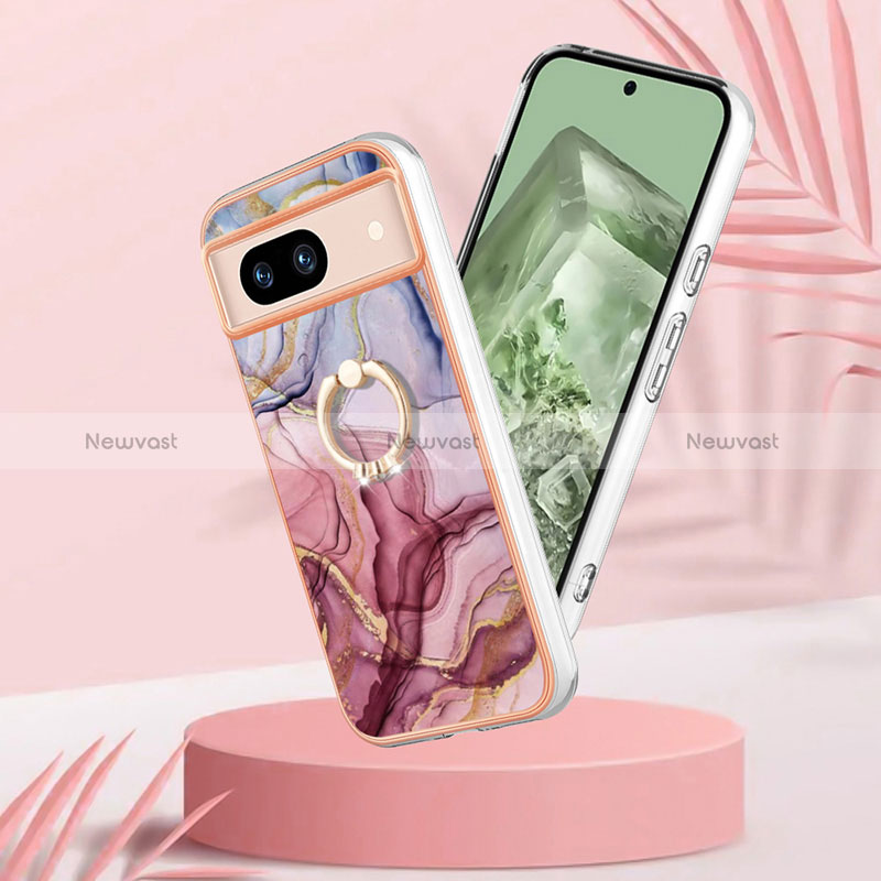 Silicone Candy Rubber Gel Fashionable Pattern Soft Case Cover with Finger Ring Stand YB1 for Google Pixel 8a 5G