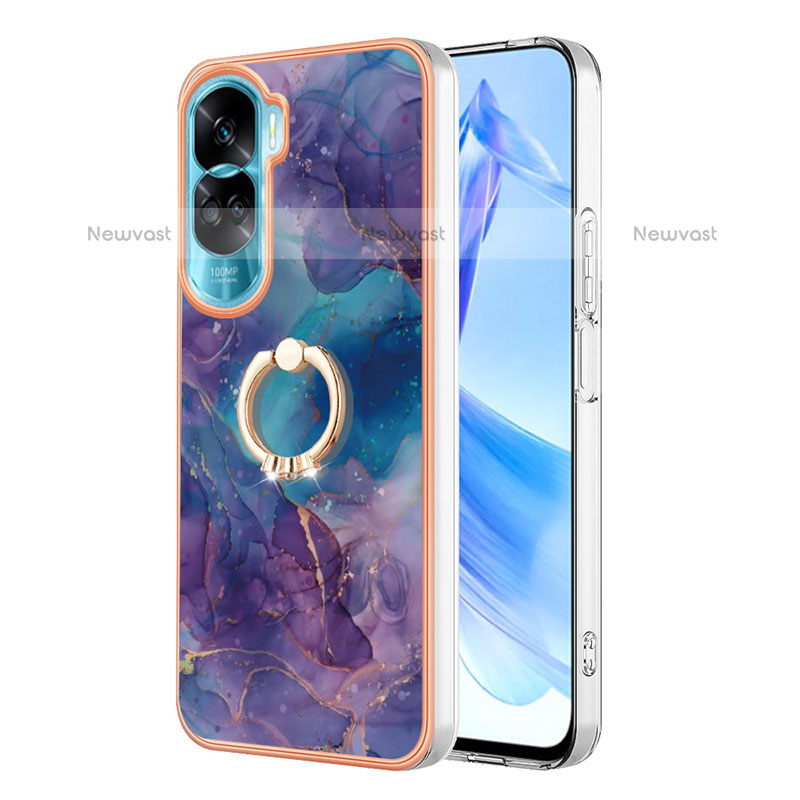 Silicone Candy Rubber Gel Fashionable Pattern Soft Case Cover with Finger Ring Stand YB1 for Huawei Honor 90 Lite 5G Purple