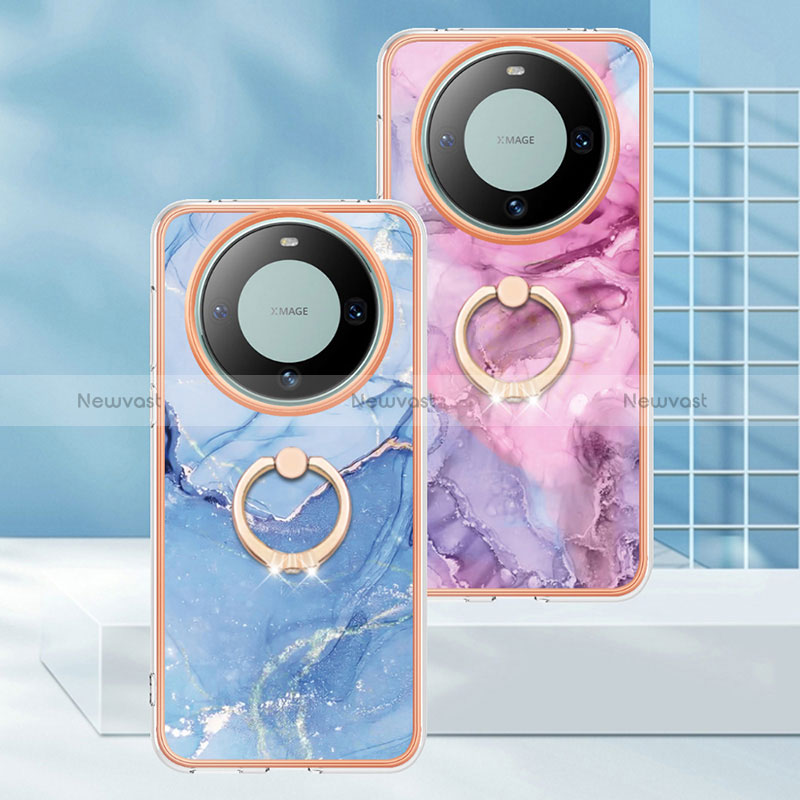 Silicone Candy Rubber Gel Fashionable Pattern Soft Case Cover with Finger Ring Stand YB1 for Huawei Mate 60 Pro+ Plus