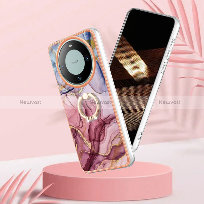 Silicone Candy Rubber Gel Fashionable Pattern Soft Case Cover with Finger Ring Stand YB1 for Huawei Mate 60 Pro+ Plus