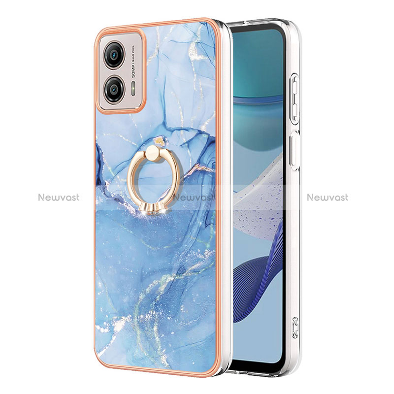 Silicone Candy Rubber Gel Fashionable Pattern Soft Case Cover with Finger Ring Stand YB1 for Motorola Moto G53 5G Blue