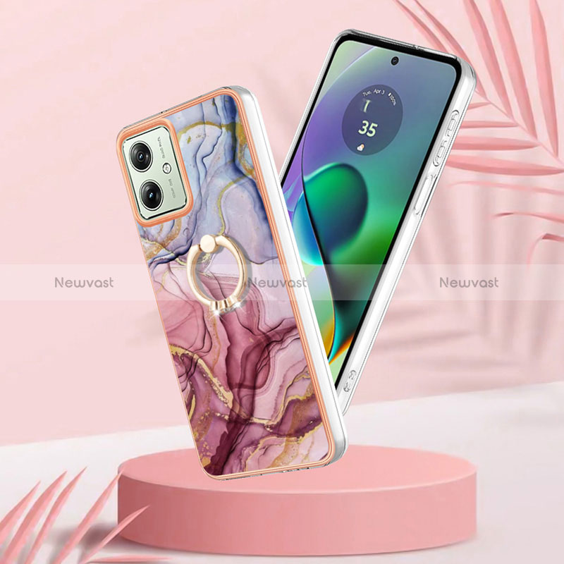 Silicone Candy Rubber Gel Fashionable Pattern Soft Case Cover with Finger Ring Stand YB1 for Motorola Moto G54 5G