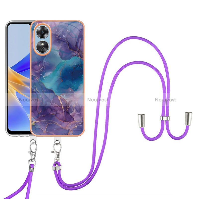 Silicone Candy Rubber Gel Fashionable Pattern Soft Case Cover with Finger Ring Stand YB1 for Oppo A17 Purple