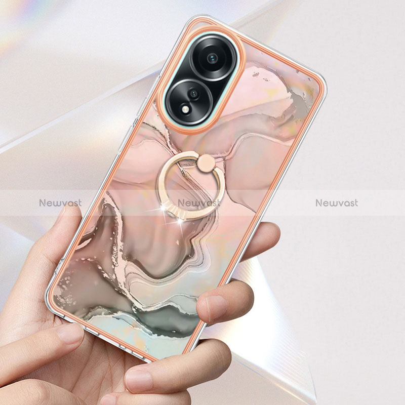 Silicone Candy Rubber Gel Fashionable Pattern Soft Case Cover with Finger Ring Stand YB1 for Oppo A18
