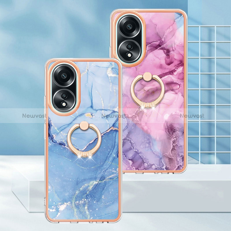 Silicone Candy Rubber Gel Fashionable Pattern Soft Case Cover with Finger Ring Stand YB1 for Oppo A58 4G