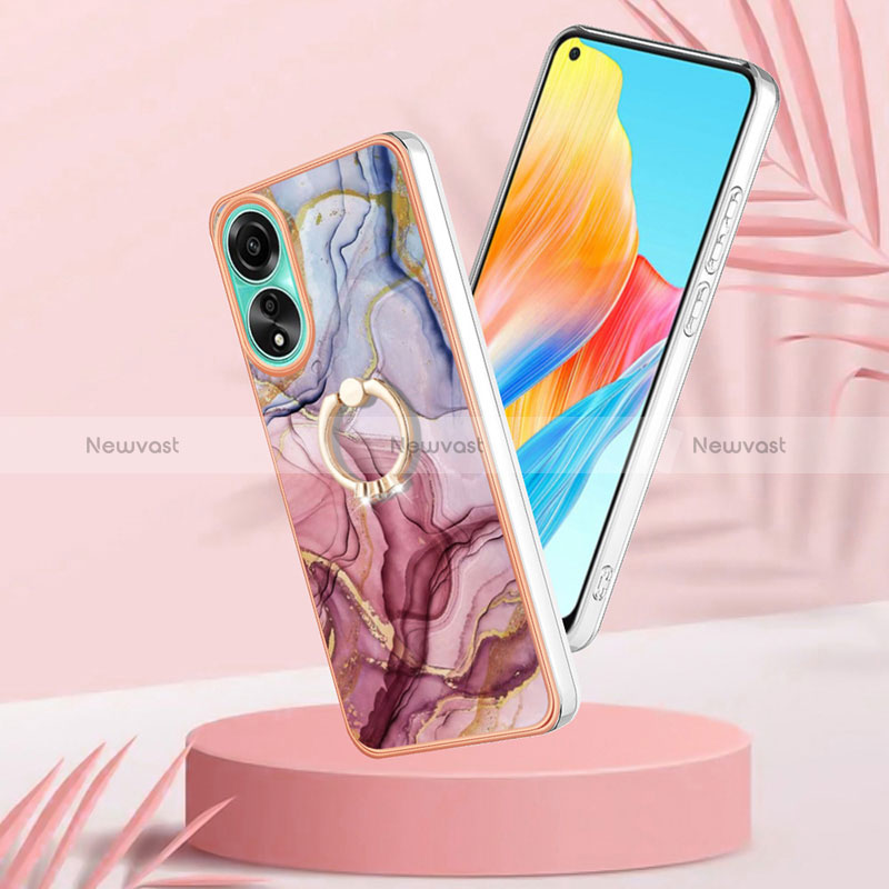 Silicone Candy Rubber Gel Fashionable Pattern Soft Case Cover with Finger Ring Stand YB1 for Oppo A78 4G