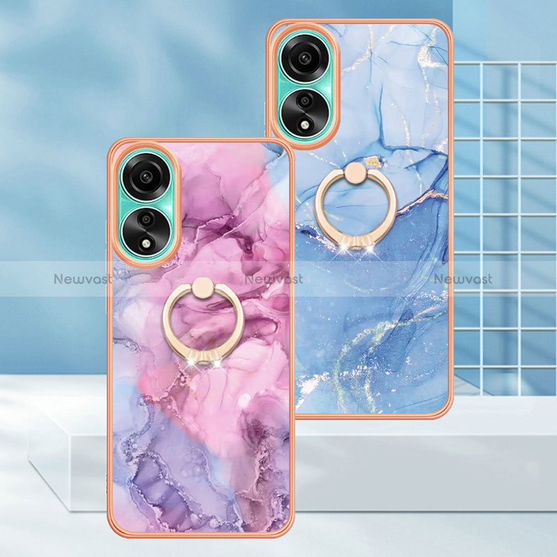 Silicone Candy Rubber Gel Fashionable Pattern Soft Case Cover with Finger Ring Stand YB1 for Oppo A78 4G