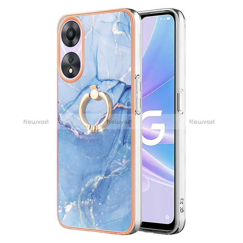 Silicone Candy Rubber Gel Fashionable Pattern Soft Case Cover with Finger Ring Stand YB1 for Oppo A78 5G Blue