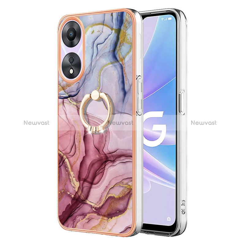 Silicone Candy Rubber Gel Fashionable Pattern Soft Case Cover with Finger Ring Stand YB1 for Oppo A78 5G Clove Purple