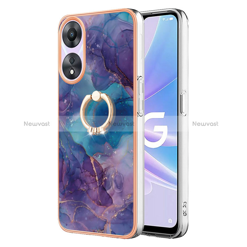 Silicone Candy Rubber Gel Fashionable Pattern Soft Case Cover with Finger Ring Stand YB1 for Oppo A78 5G Purple