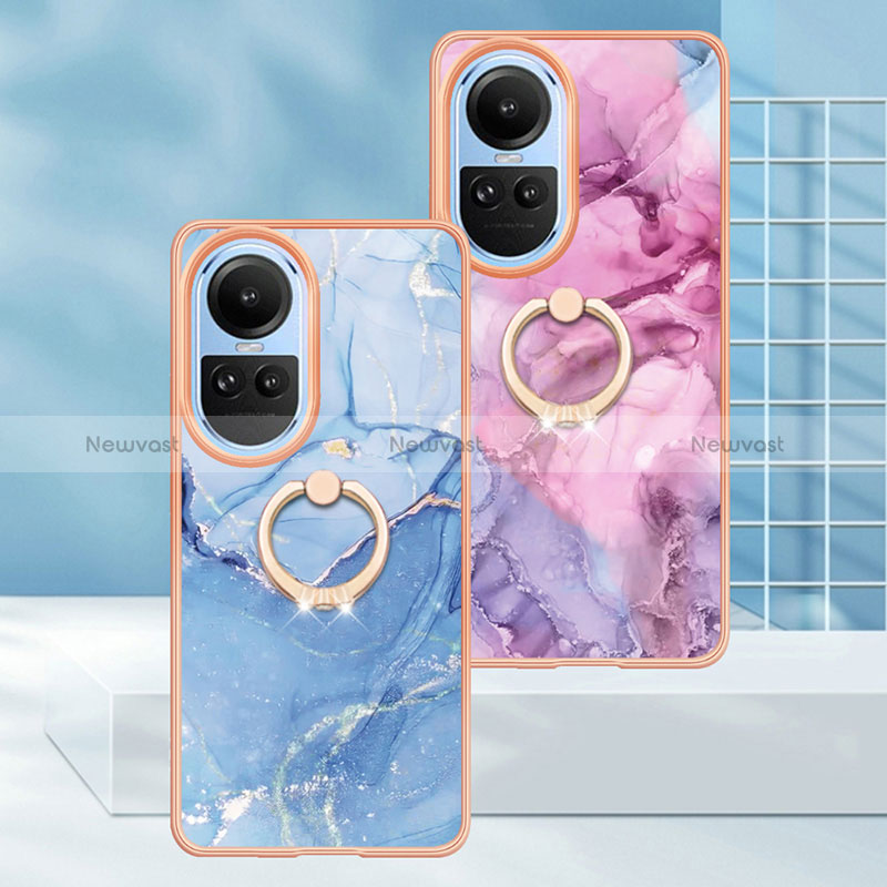 Silicone Candy Rubber Gel Fashionable Pattern Soft Case Cover with Finger Ring Stand YB1 for Oppo Reno10 5G