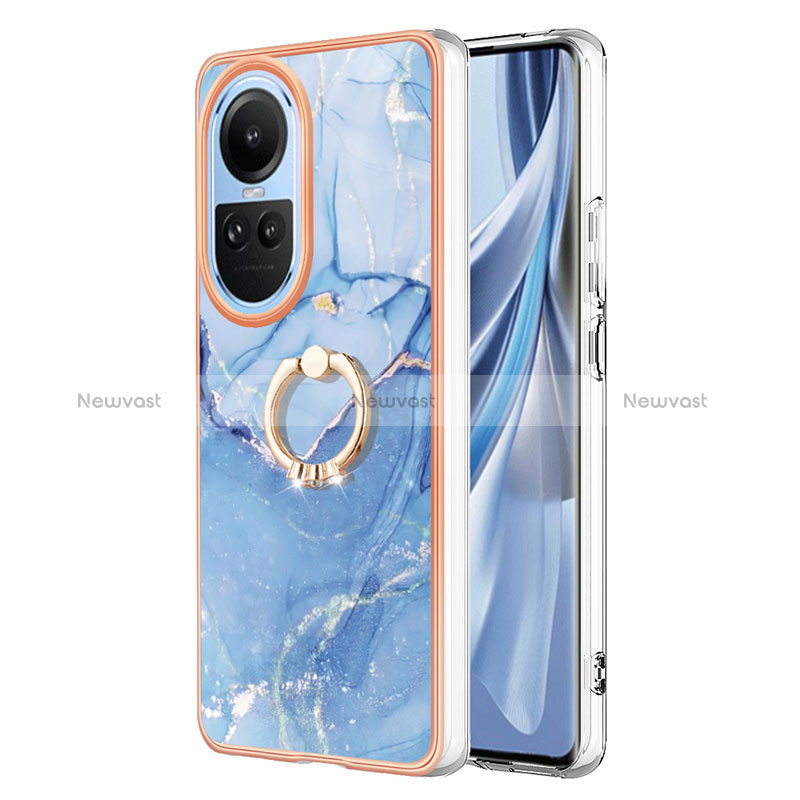 Silicone Candy Rubber Gel Fashionable Pattern Soft Case Cover with Finger Ring Stand YB1 for Oppo Reno10 5G Blue