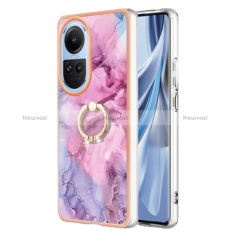 Silicone Candy Rubber Gel Fashionable Pattern Soft Case Cover with Finger Ring Stand YB1 for Oppo Reno10 Pro 5G Pink