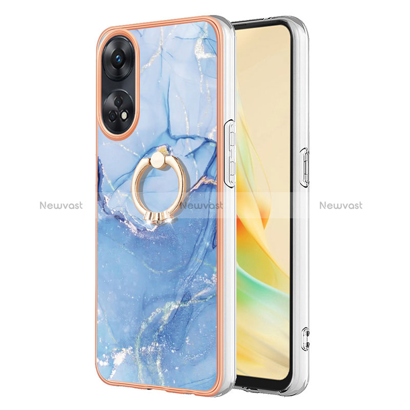 Silicone Candy Rubber Gel Fashionable Pattern Soft Case Cover with Finger Ring Stand YB1 for Oppo Reno8 T 4G Blue
