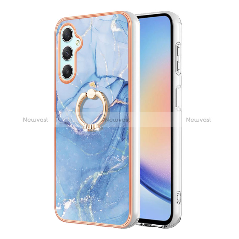 Silicone Candy Rubber Gel Fashionable Pattern Soft Case Cover with Finger Ring Stand YB1 for Samsung Galaxy A24 4G Blue