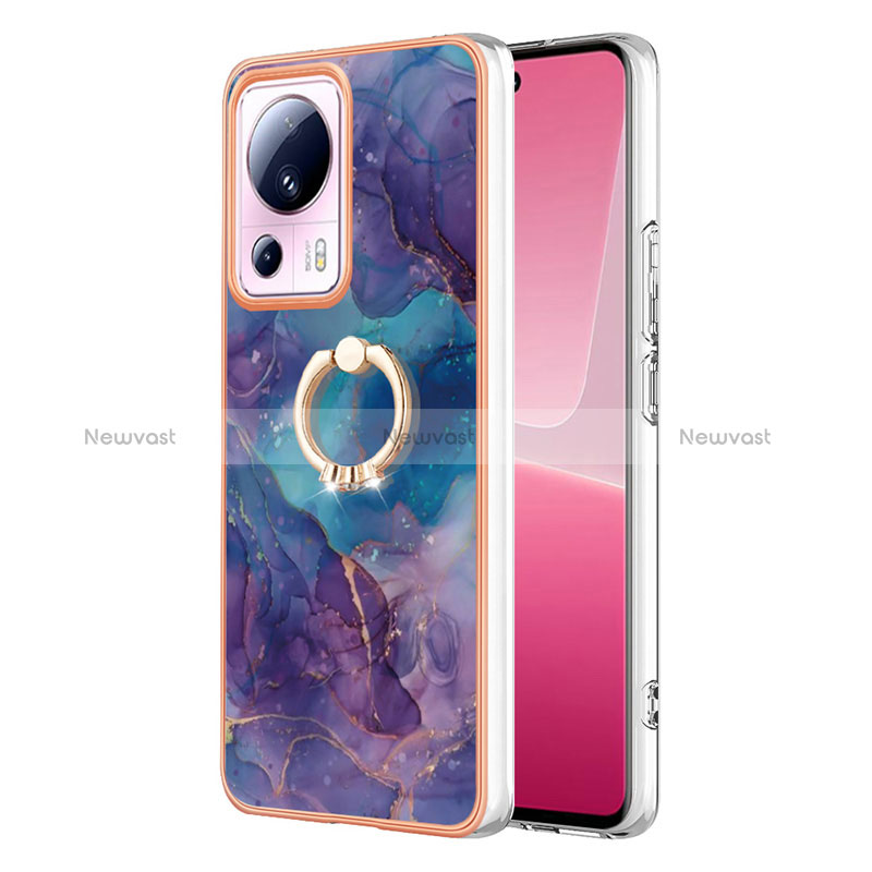 Silicone Candy Rubber Gel Fashionable Pattern Soft Case Cover with Finger Ring Stand YB1 for Xiaomi Civi 2 5G Purple