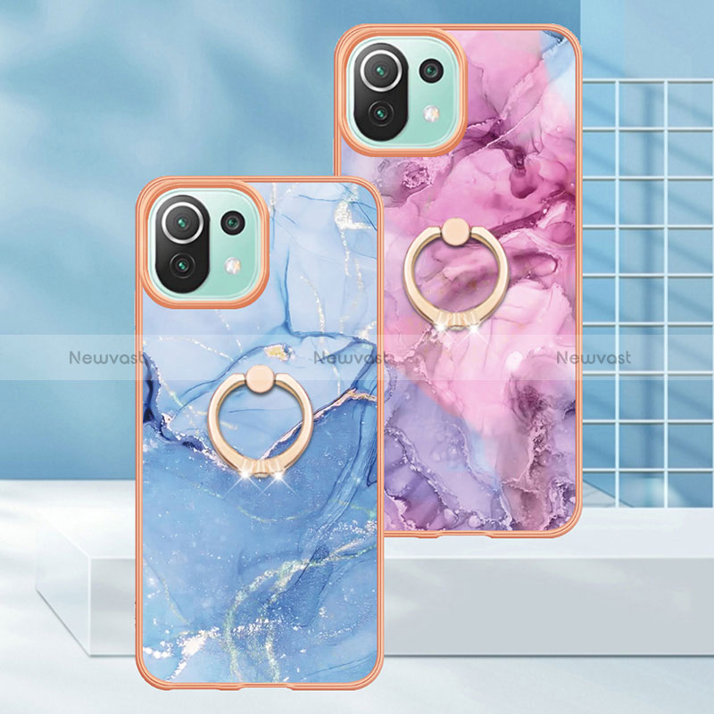 Silicone Candy Rubber Gel Fashionable Pattern Soft Case Cover with Finger Ring Stand YB1 for Xiaomi Mi 11 Lite 4G