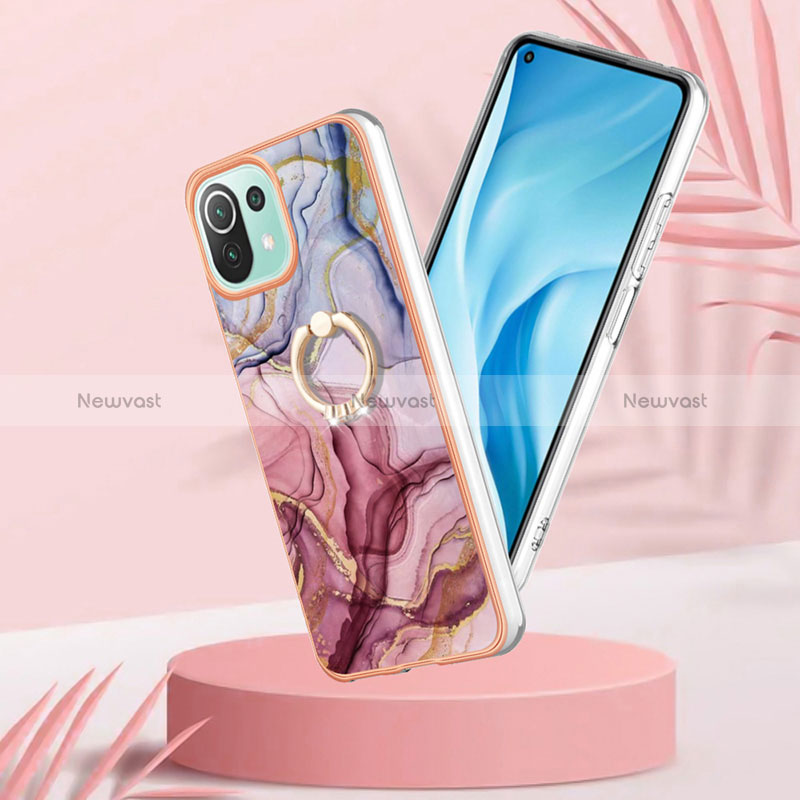 Silicone Candy Rubber Gel Fashionable Pattern Soft Case Cover with Finger Ring Stand YB1 for Xiaomi Mi 11 Lite 5G
