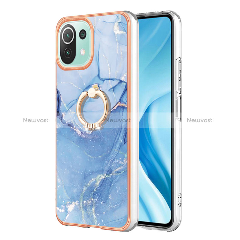 Silicone Candy Rubber Gel Fashionable Pattern Soft Case Cover with Finger Ring Stand YB1 for Xiaomi Mi 11 Lite 5G NE Blue