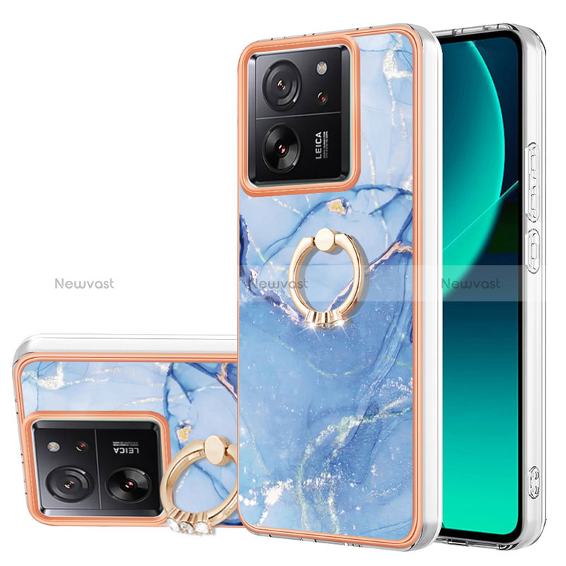 Silicone Candy Rubber Gel Fashionable Pattern Soft Case Cover with Finger Ring Stand YB1 for Xiaomi Mi 13T Pro 5G Blue