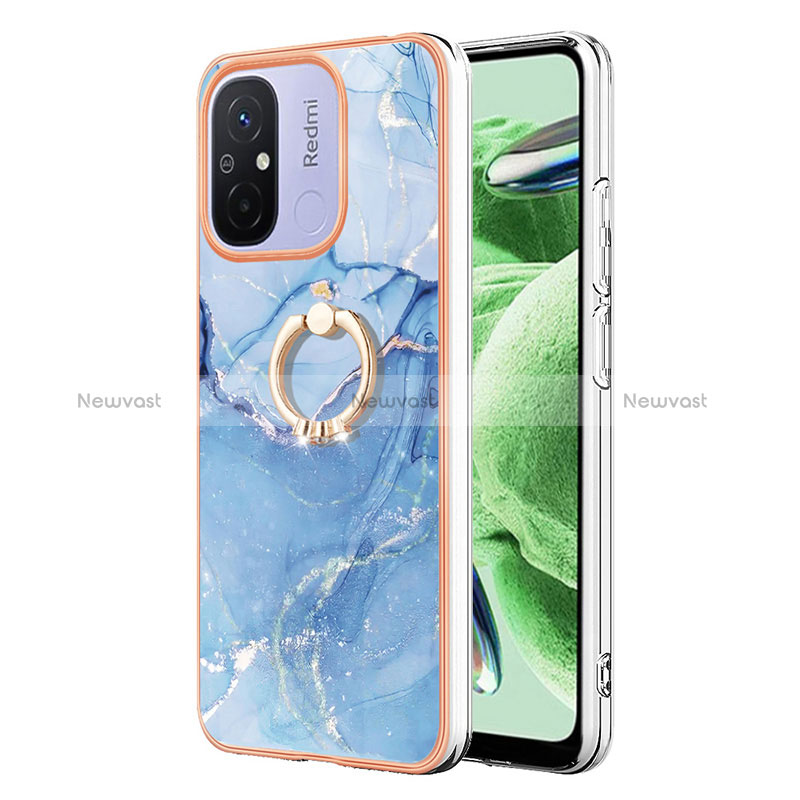 Silicone Candy Rubber Gel Fashionable Pattern Soft Case Cover with Finger Ring Stand YB1 for Xiaomi Poco C55 Blue