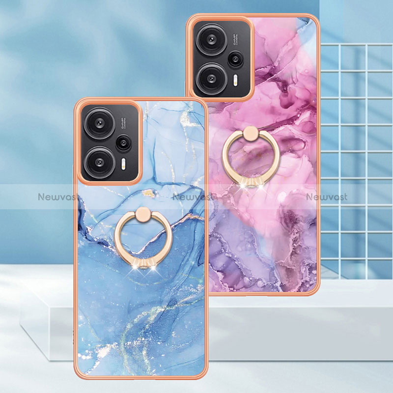 Silicone Candy Rubber Gel Fashionable Pattern Soft Case Cover with Finger Ring Stand YB1 for Xiaomi Poco F5 5G