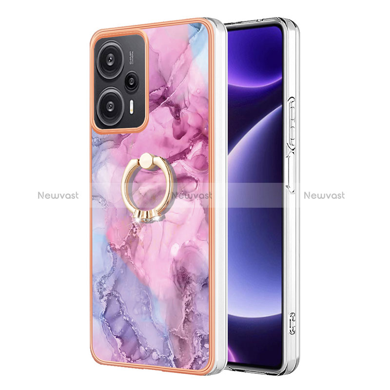 Silicone Candy Rubber Gel Fashionable Pattern Soft Case Cover with Finger Ring Stand YB1 for Xiaomi Poco F5 5G Clove Purple