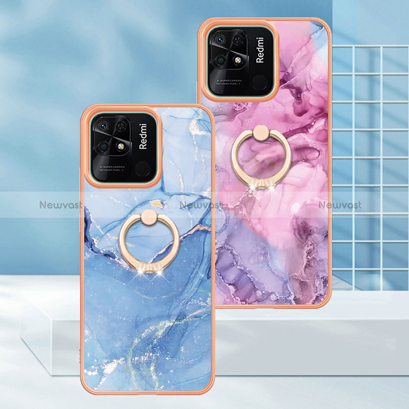 Silicone Candy Rubber Gel Fashionable Pattern Soft Case Cover with Finger Ring Stand YB1 for Xiaomi Redmi 10C 4G