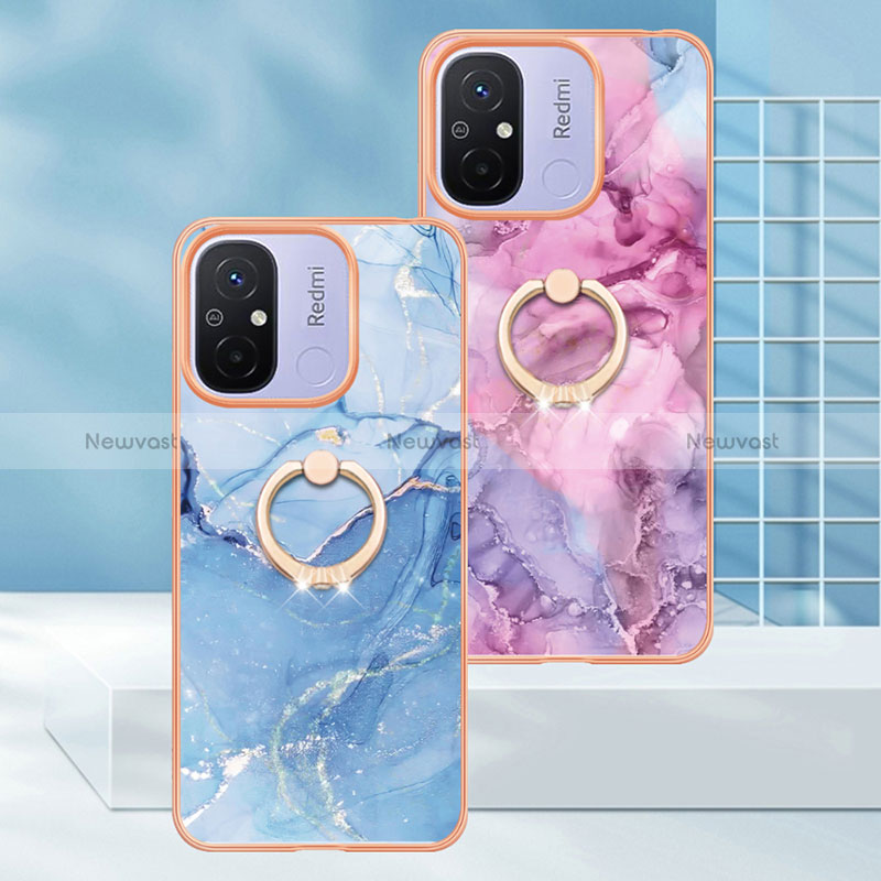 Silicone Candy Rubber Gel Fashionable Pattern Soft Case Cover with Finger Ring Stand YB1 for Xiaomi Redmi 12C 4G