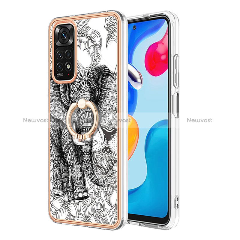 Silicone Candy Rubber Gel Fashionable Pattern Soft Case Cover with Finger Ring Stand YB1 for Xiaomi Redmi Note 11 4G (2022)